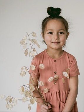 Haven Girls' Short-Sleeve Meadow Pocket Dress in Dusty Coral